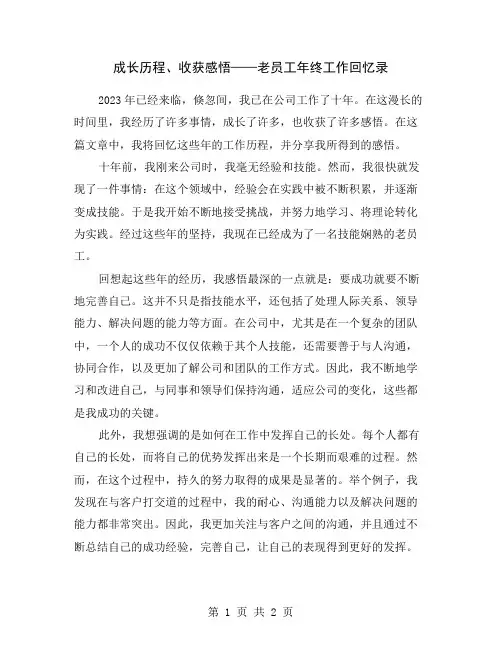 成长历程、收获感悟——老员工年终工作回忆录