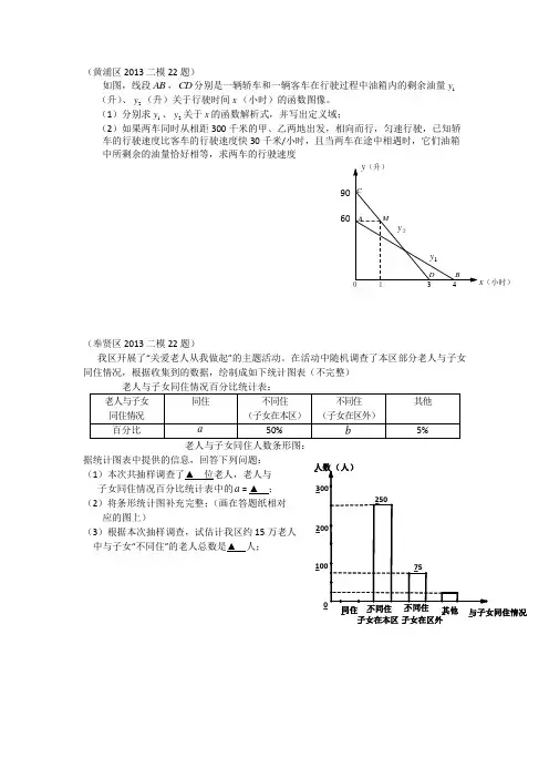 2013上海中考各区数学二模应用题集