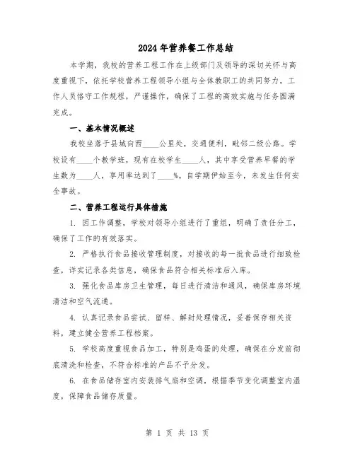 2024年营养餐工作总结（六篇）