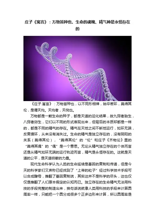 庄子《寓言》：万物皆种也。生命的魂魄、精气神是永恒存在的