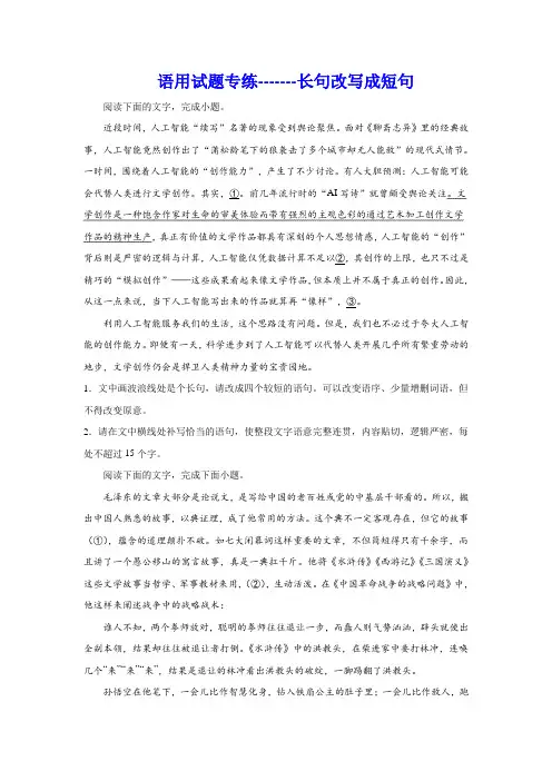 2024届高考语用试题专练：长句改写成短句