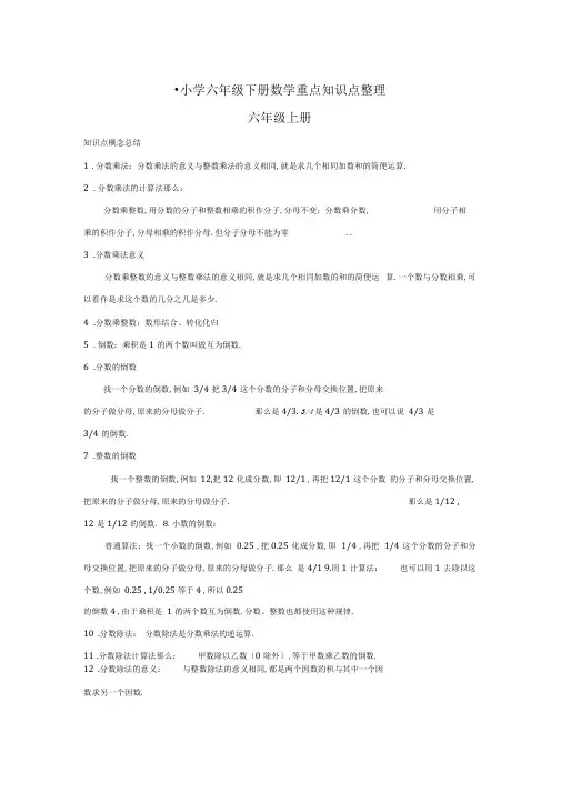 小学六年级(下册)数学重点知识点整理