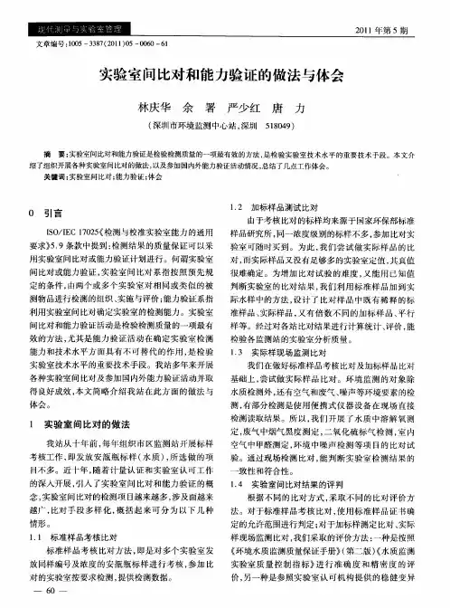 实验室间比对和能力验证的做法与体会