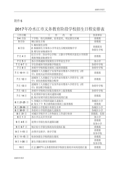 2017年冷水江市义务教育阶段学校招生日程安排表.doc