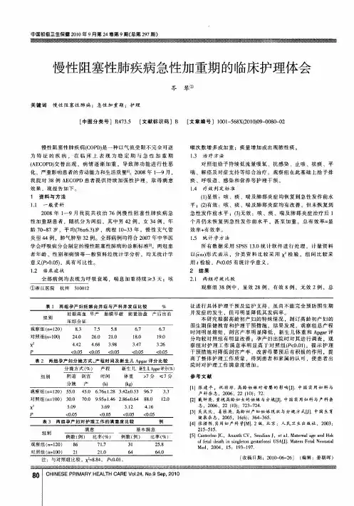 慢性阻塞性肺疾病急性加重期的临床护理体会