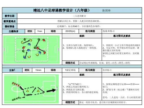 足球课教学设计   5 二人进攻配合