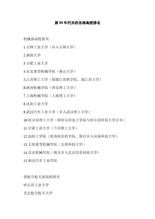 原80年代末的各部高校排名