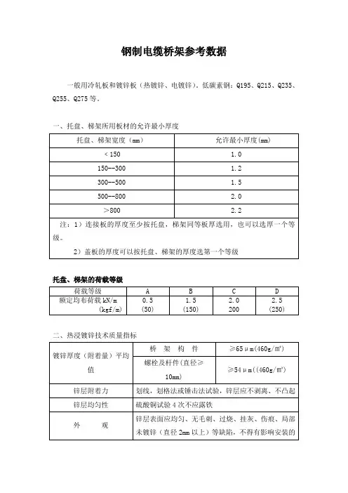 钢制电缆桥架参考数据