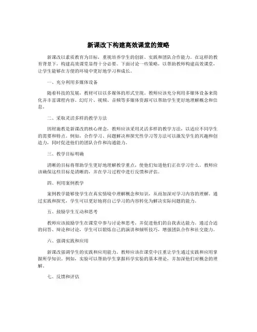 新课改下构建高效课堂的策略