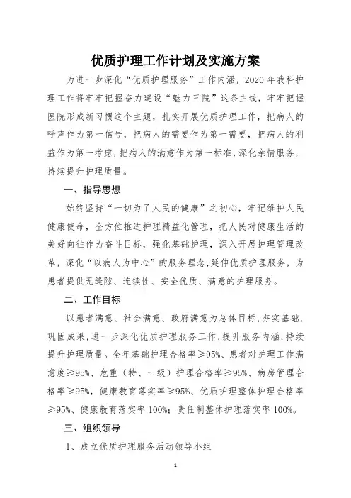 2020年神经外科优质护理服务计划