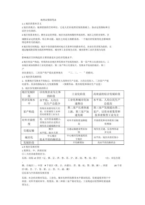 湘教版高中地理必修3知识点总结52030