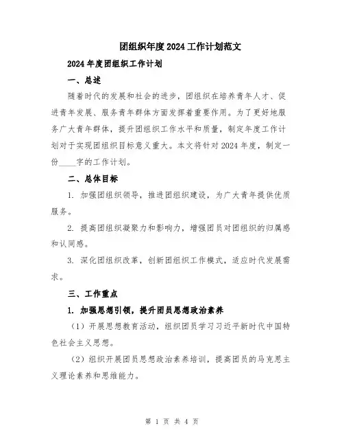 团组织年度2024工作计划范文