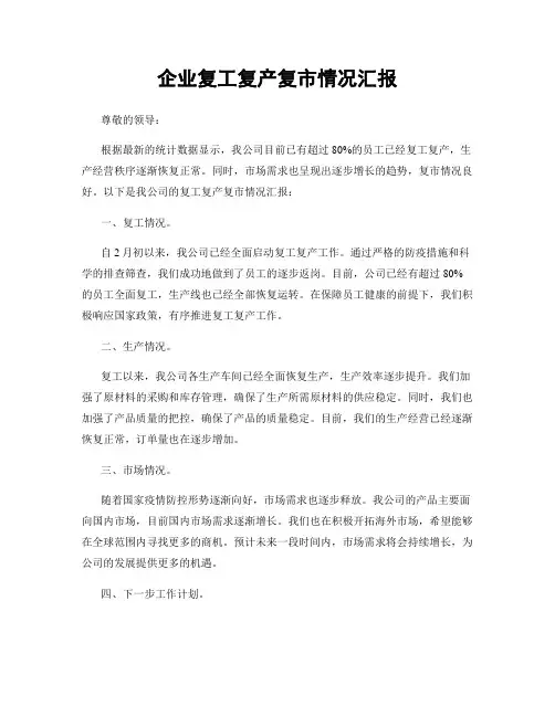 企业复工复产复市情况汇报