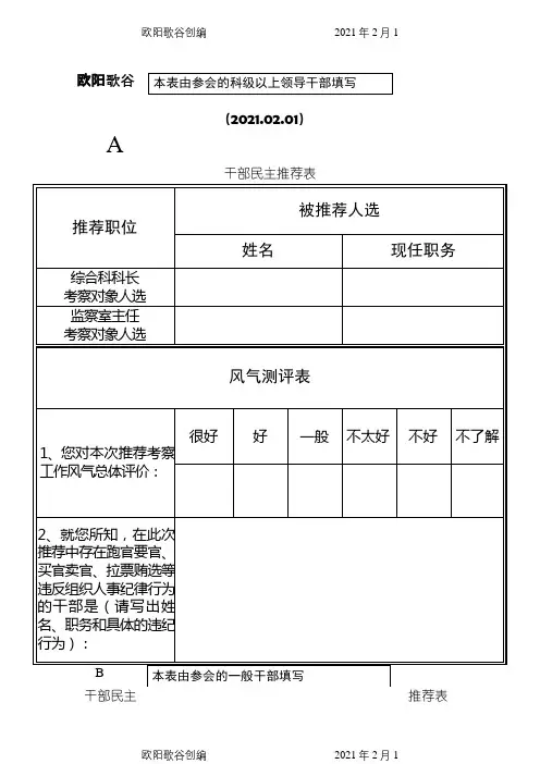 干部民主推荐表之欧阳歌谷创编