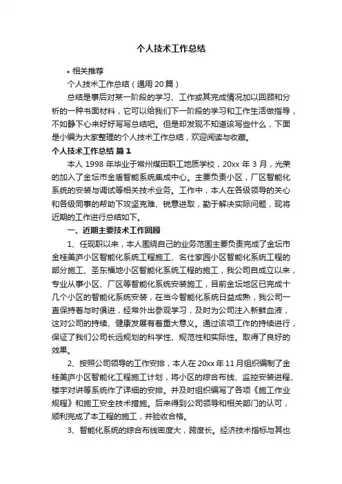 个人技术工作总结