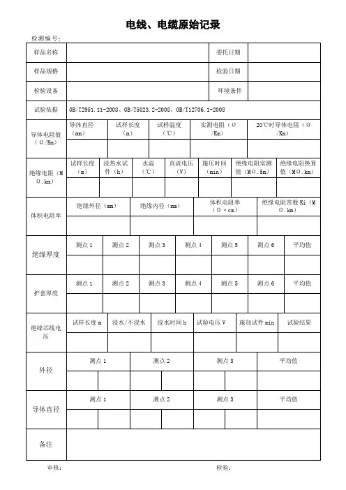 电线电缆原始记录