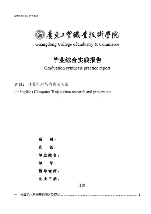 毕业综合实践报告-计算机木马病毒及防治(防治版)