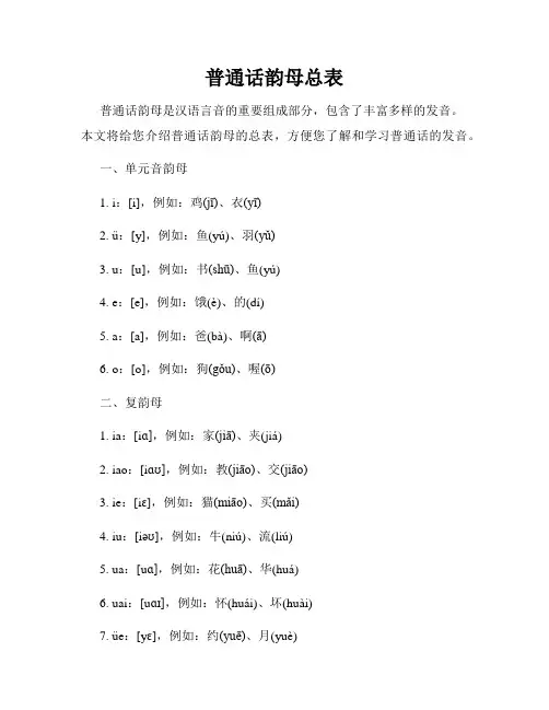 普通话韵母总表