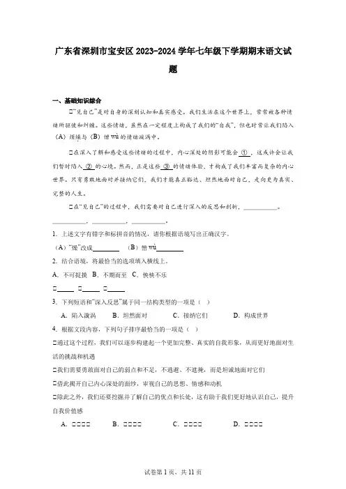 广东省深圳市宝安区2023-2024学年七年级下学期期末语文试题