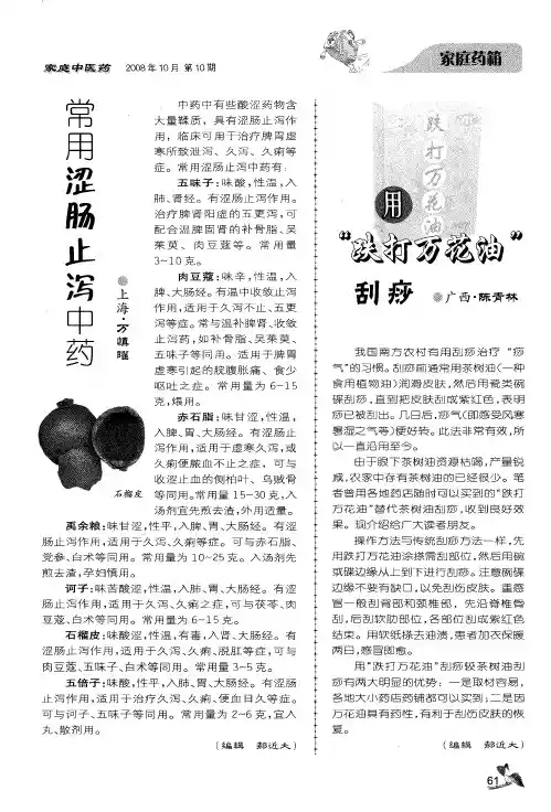 常用涩肠止泻中药