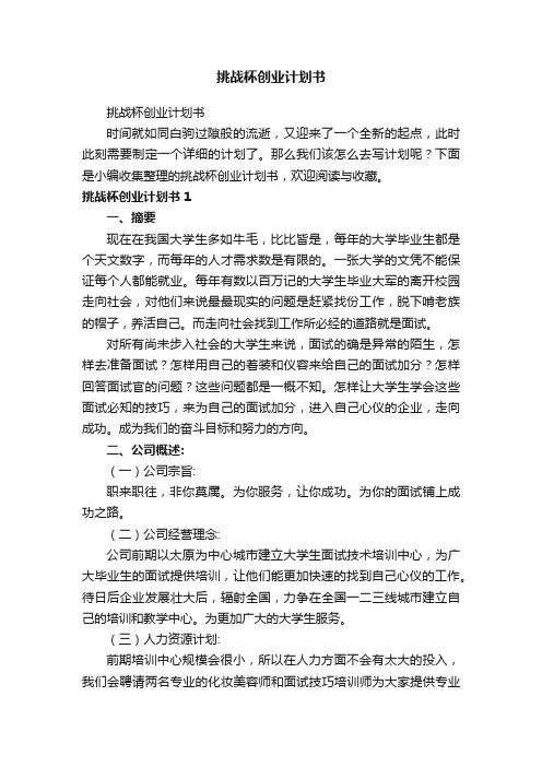 挑战杯创业计划书