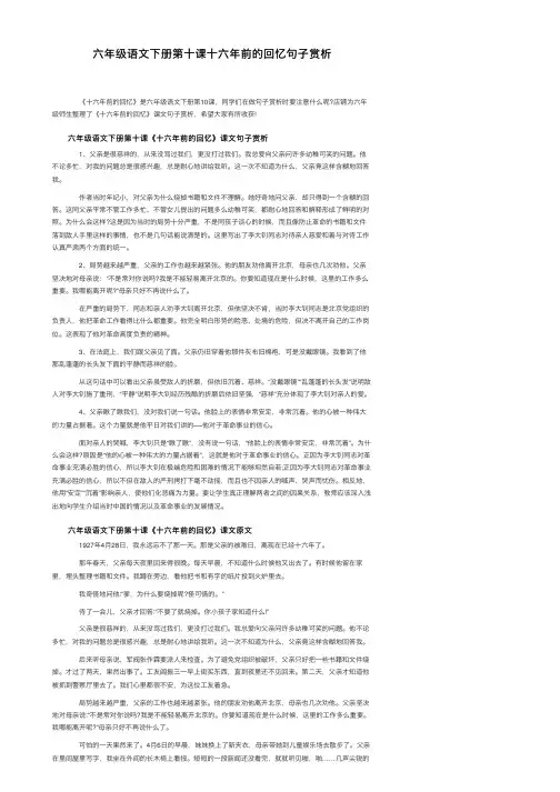 六年级语文下册第十课十六年前的回忆句子赏析