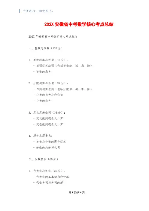 202X安徽省中考数学核心考点总结