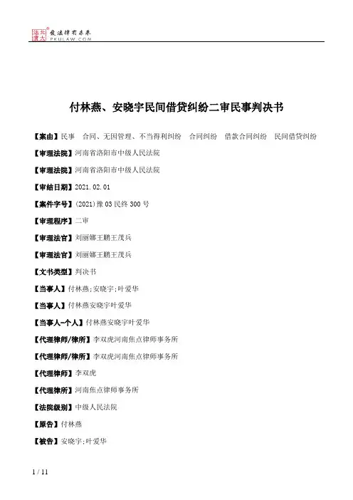 付林燕、安晓宇民间借贷纠纷二审民事判决书