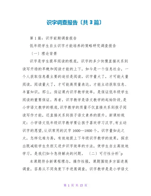 识字调查报告(共3篇)