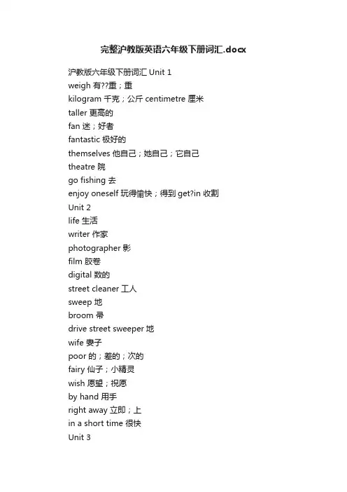 完整沪教版英语六年级下册词汇.docx