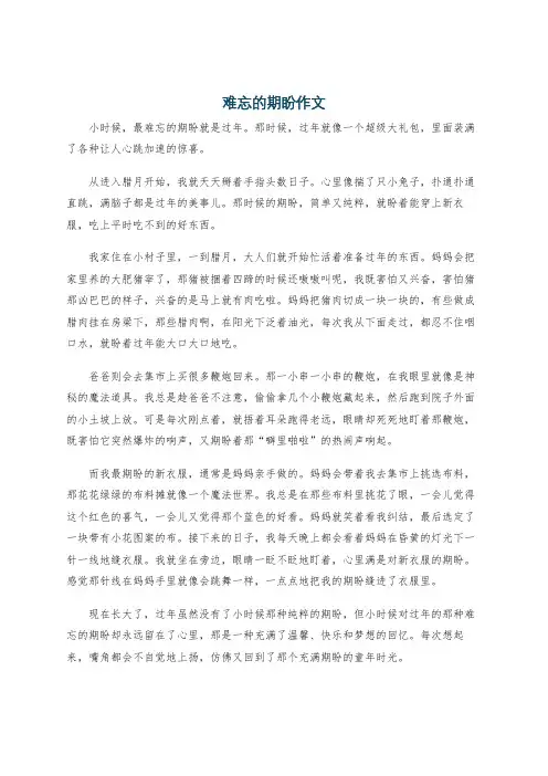 难忘的期盼作文