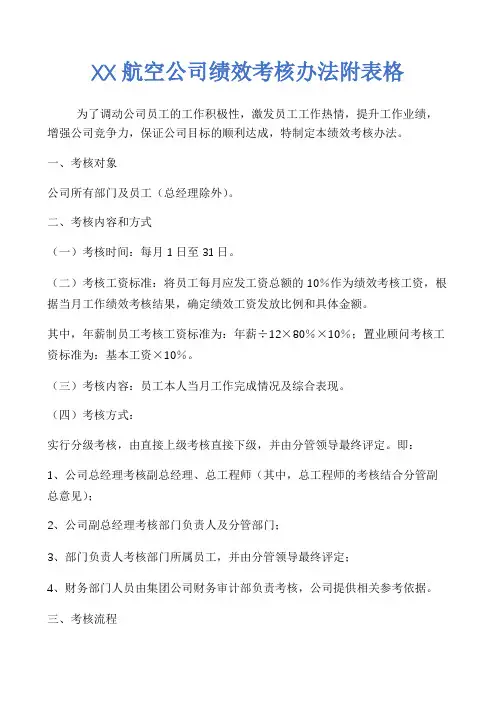 XX航空公司绩效考核办法附表格.doc