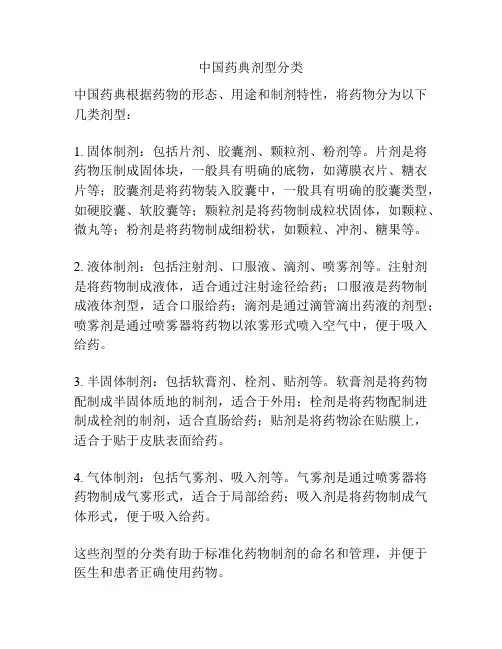 中国药典剂型分类