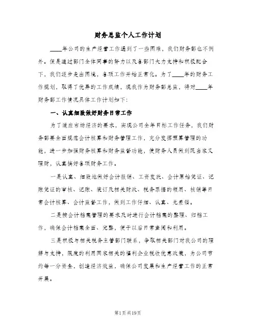 2024年财务总监个人工作计划（4篇）