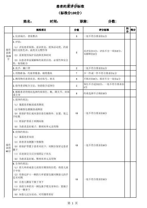 患者约束评分标准