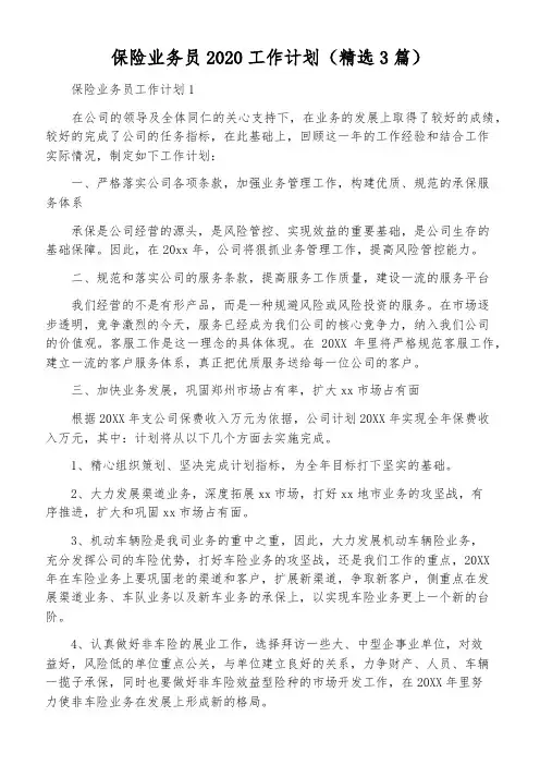保险业务员2020工作计划(精选3篇)