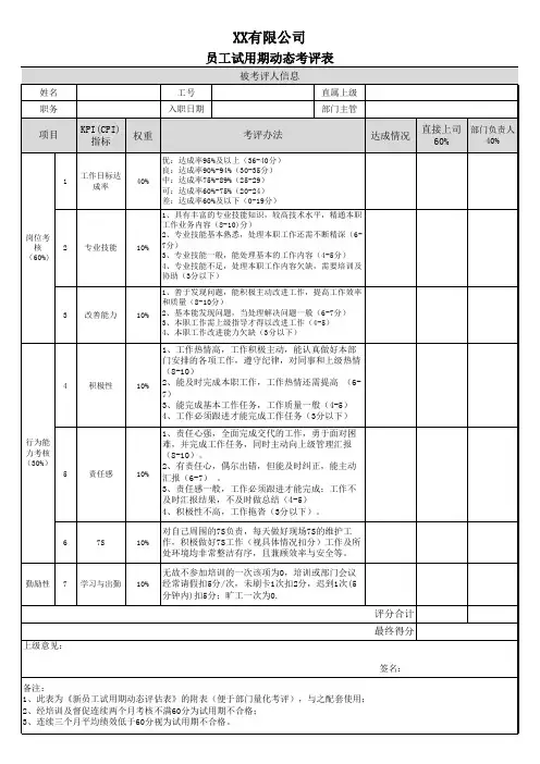 员工试用期动态考评表
