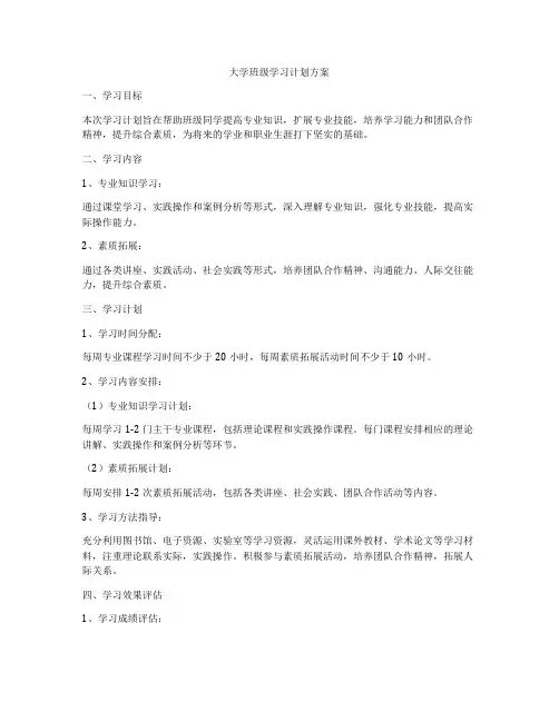 大学班级学习计划方案