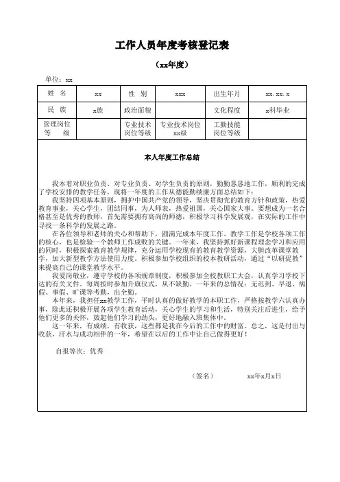 事业单位工作人员年度考核登记表(示范)