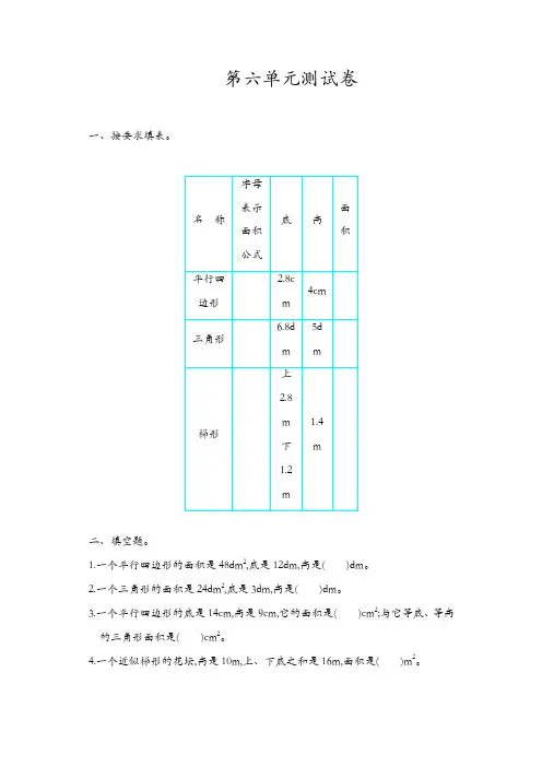 人教版五年级数学上册第6单元测试卷及答案