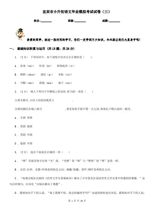 宜宾市小升初语文毕业模拟考试试卷(三)