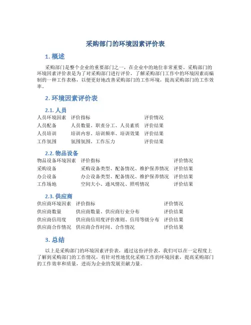采购部门的环境因素评价表