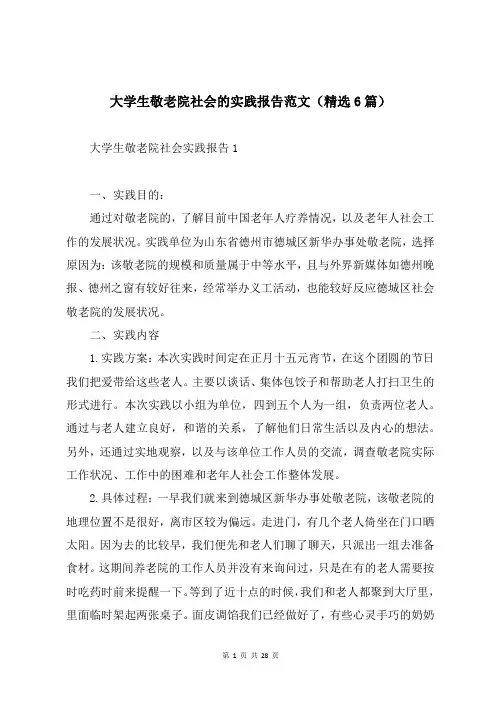 大学生敬老院社会的实践报告范文(精选6篇)