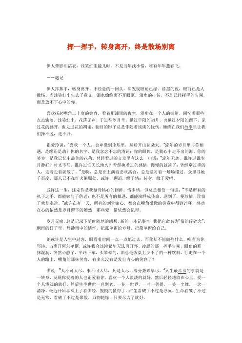 挥一挥手,转身离开,终是散场别离