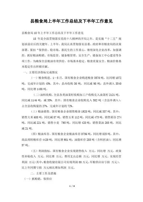 2019年县粮食局上半年工作总结及下半年工作意见