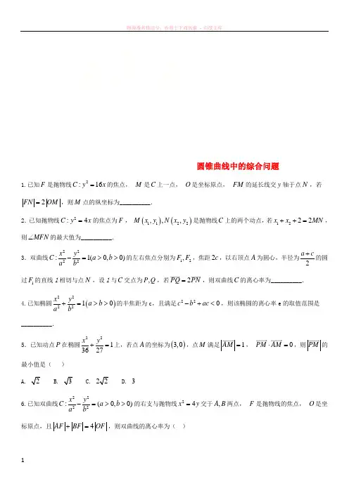 2018年高考数学三轮冲刺专题圆锥曲线中的综合问题练习题理