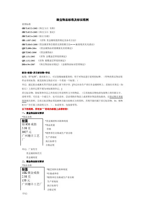 珠宝饰品标准及标识范例