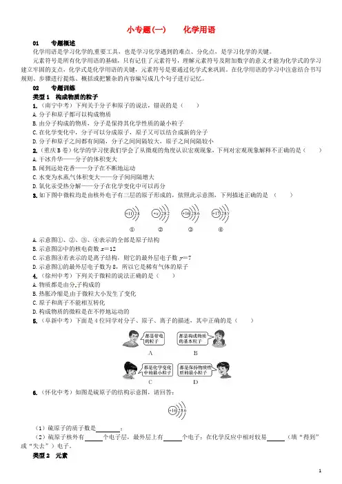 九年级化学上册 滚动小专题(一)化学用语(增分课练)试题 (新版)新人教版