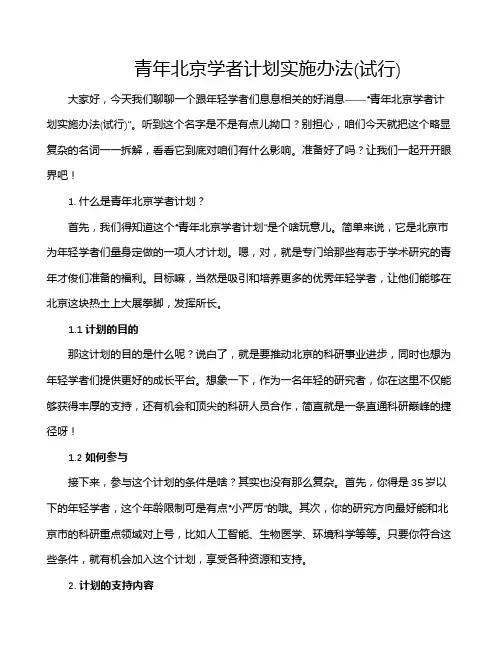 青年北京学者计划实施办法(试行)