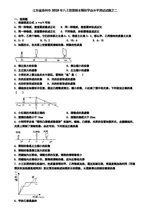 江苏省扬州市2019年八上物理期末模拟学业水平测试试题之二
